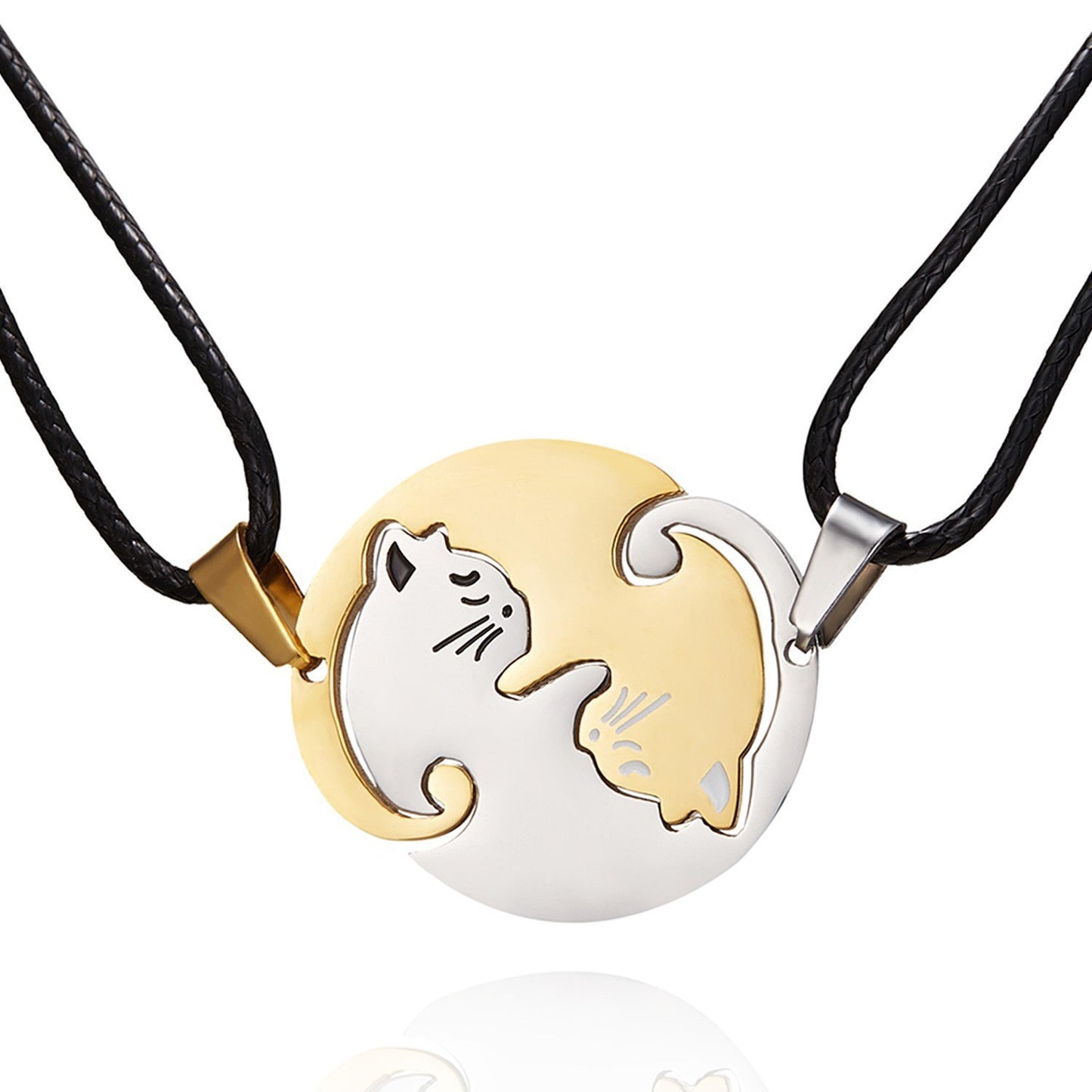 Creative Peach Heart Cat Couple Necklace Stitching Stainless Steel