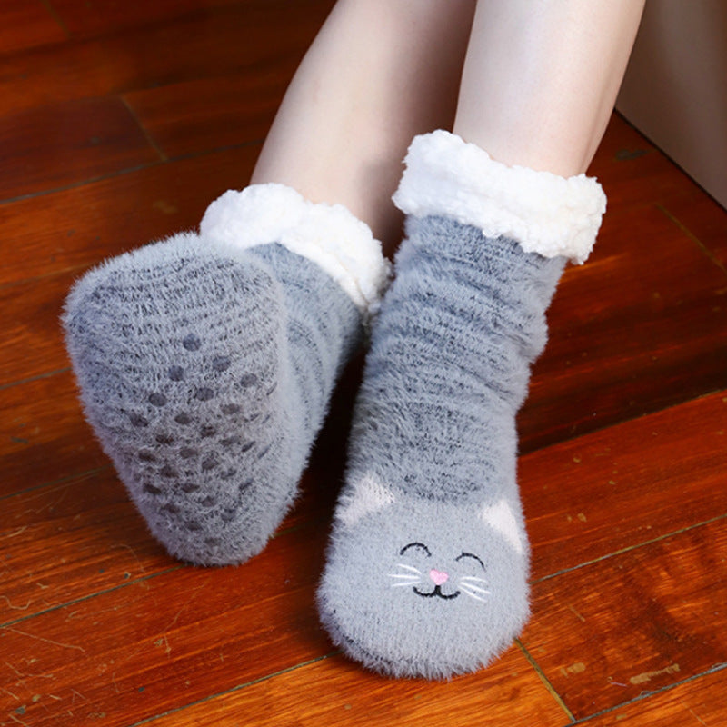 Fleece-lined Room Socks with Mink-like Fur