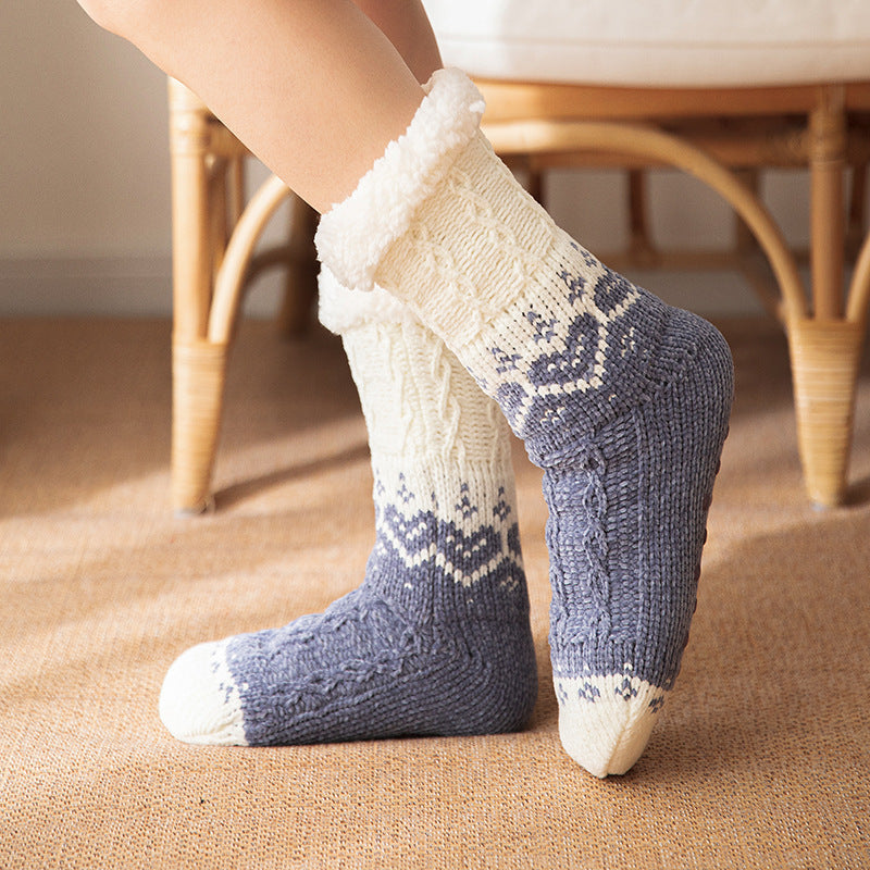 Winter Warm Non-slip Love Knitted Plush Floor Socks for Home