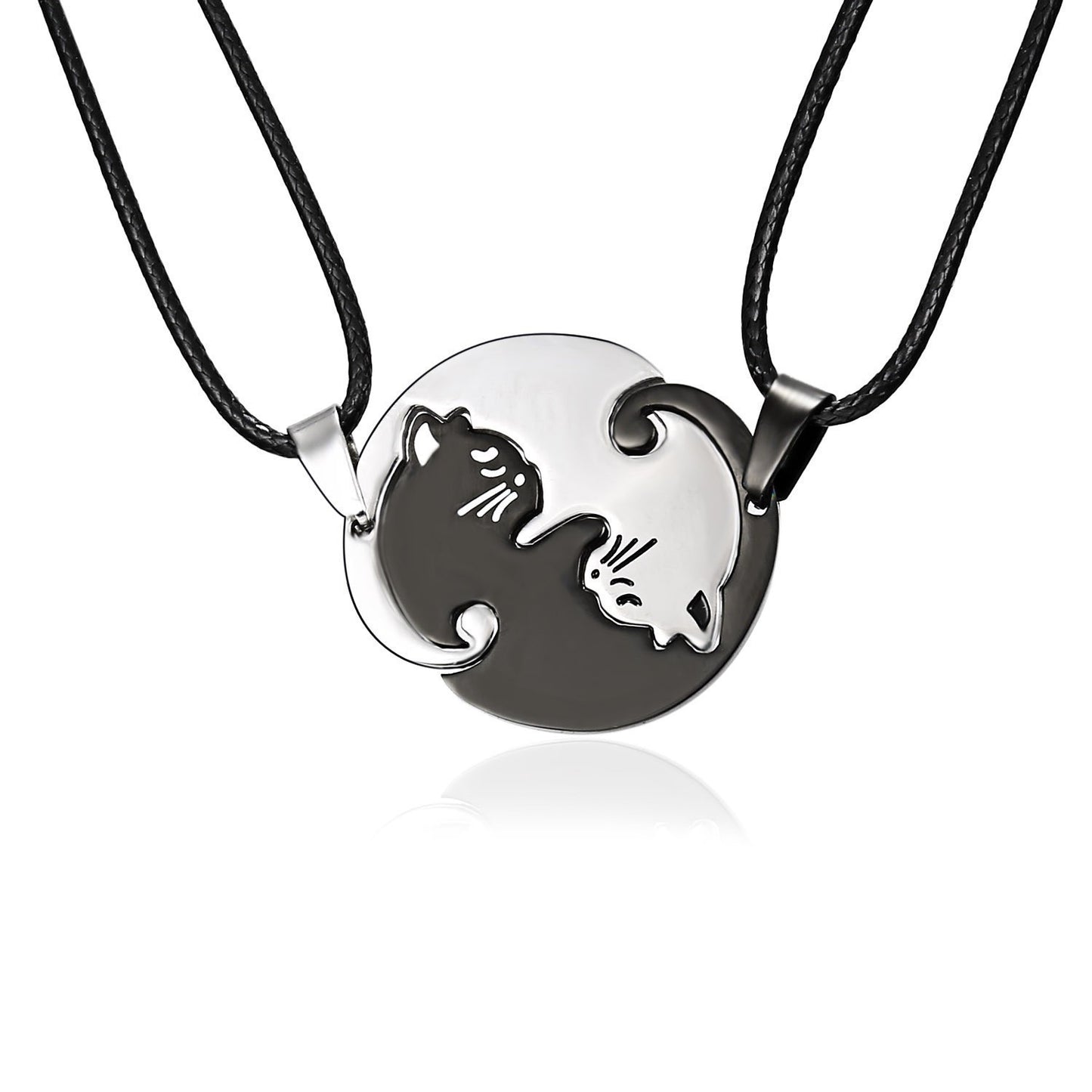 Creative Peach Heart Cat Couple Necklace Stitching Stainless Steel