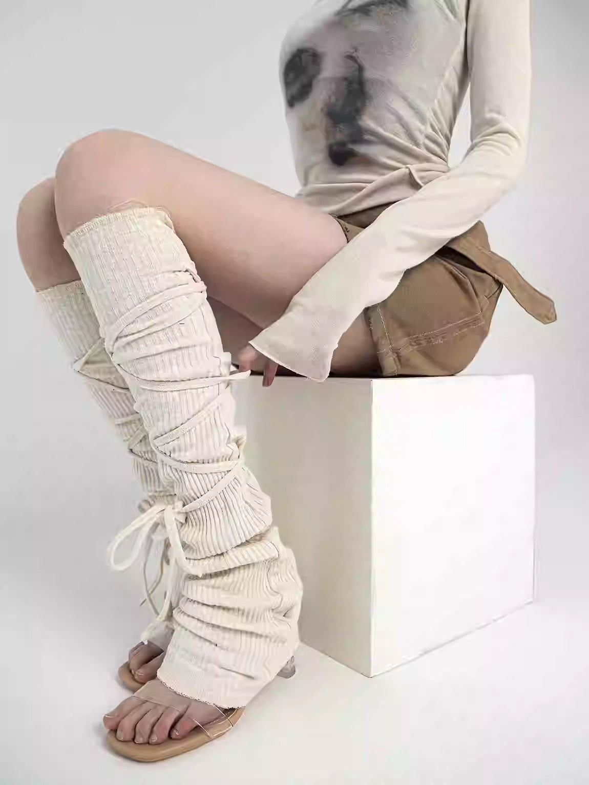 Hot Girl Solid-Color Knitted Socks