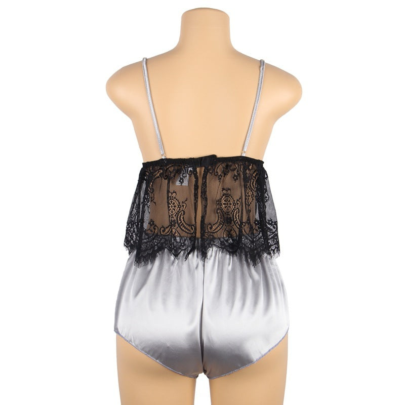 Plus & Curvy Size Pajamas Set with Lace-Trimmed Top, Short Pants
