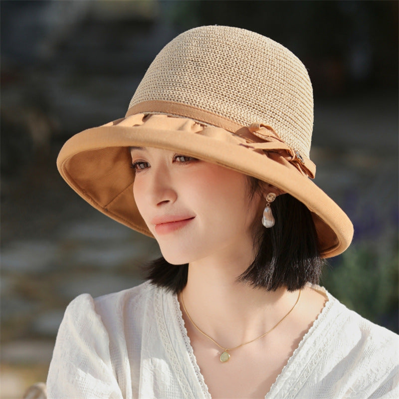 Women's Outdoor Breathable Sun Protection Hat with Ribbon Band and Simple Bow