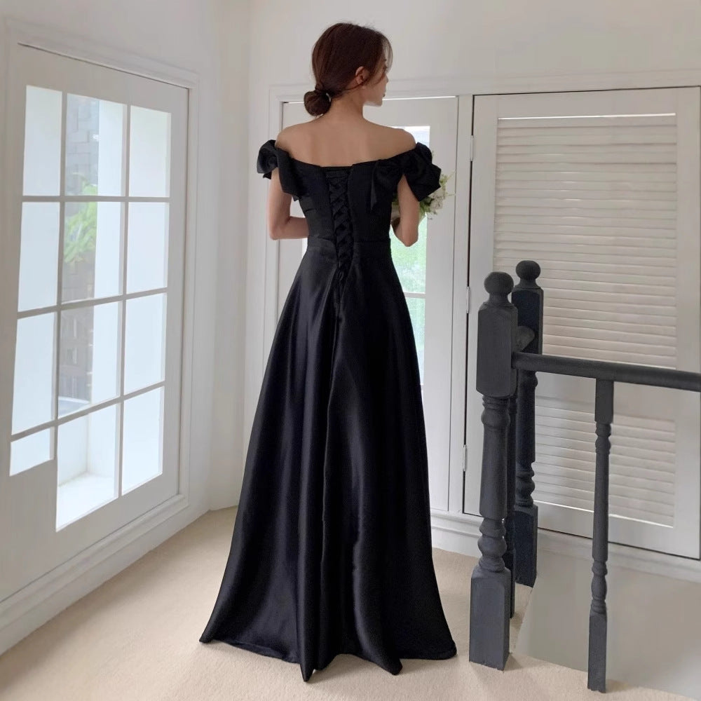 Black Temperament High Waist Off-the-Shoulder Sleeveless Dress