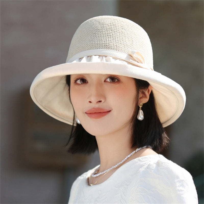 Women's Outdoor Breathable Sun Protection Hat with Ribbon Band and Simple Bow