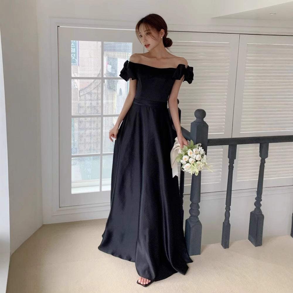 Black Temperament High Waist Off-the-Shoulder Sleeveless Dress