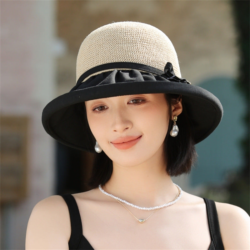 Women's Outdoor Breathable Sun Protection Hat with Ribbon Band and Simple Bow