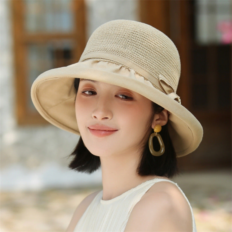 Women's Outdoor Breathable Sun Protection Hat with Ribbon Band and Simple Bow