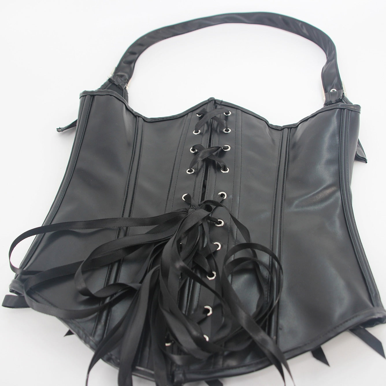 Halter Black Leather Retro Corset