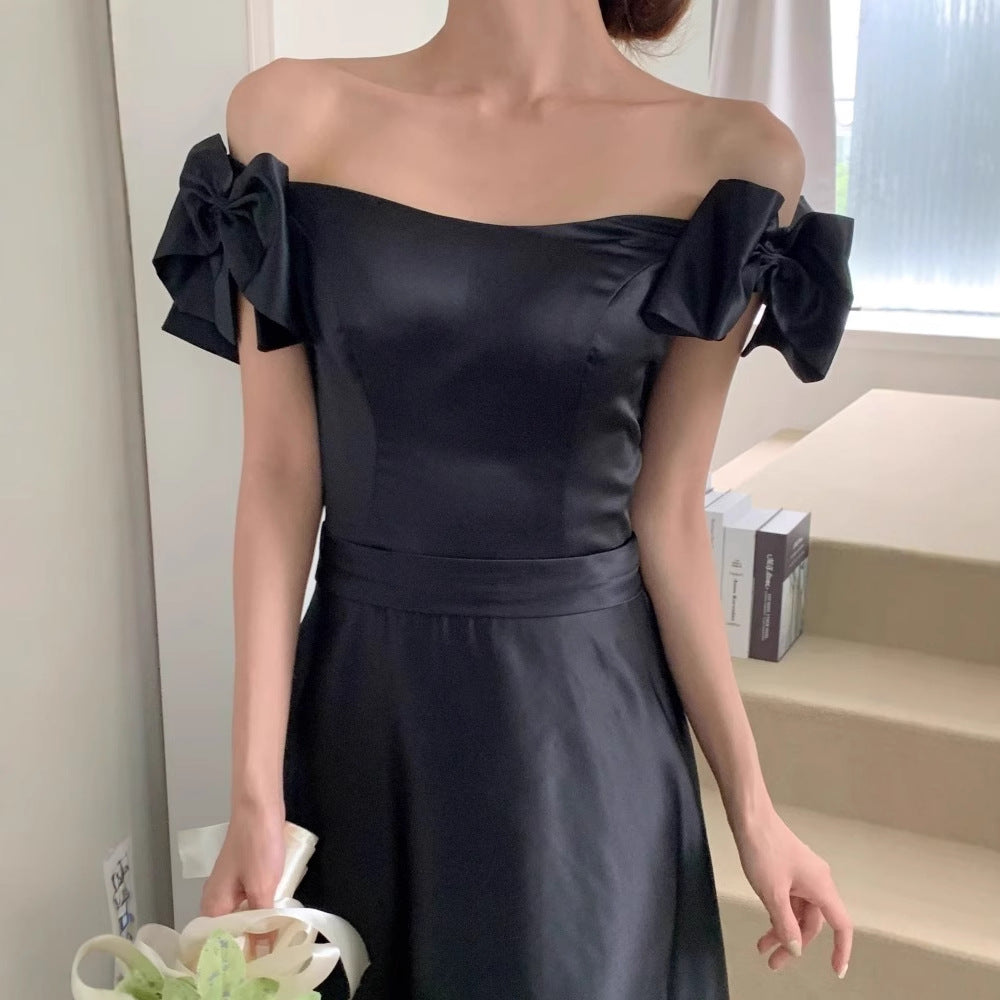 Black Temperament High Waist Off-the-Shoulder Sleeveless Dress