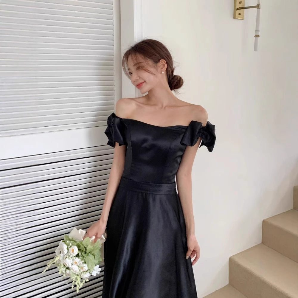 Black Temperament High Waist Off-the-Shoulder Sleeveless Dress