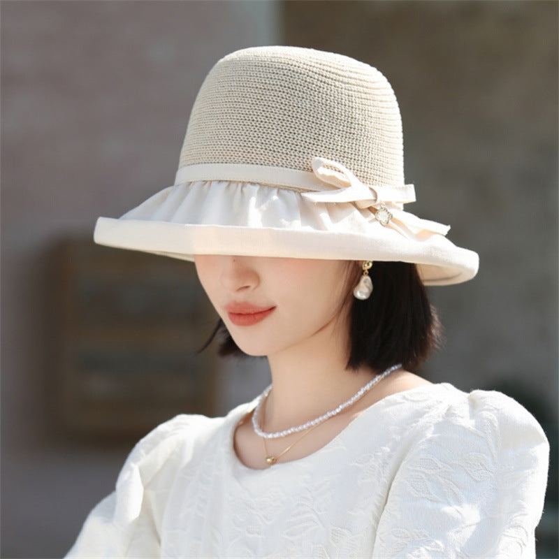 Women's Outdoor Breathable Sun Protection Hat with Ribbon Band and Simple Bow