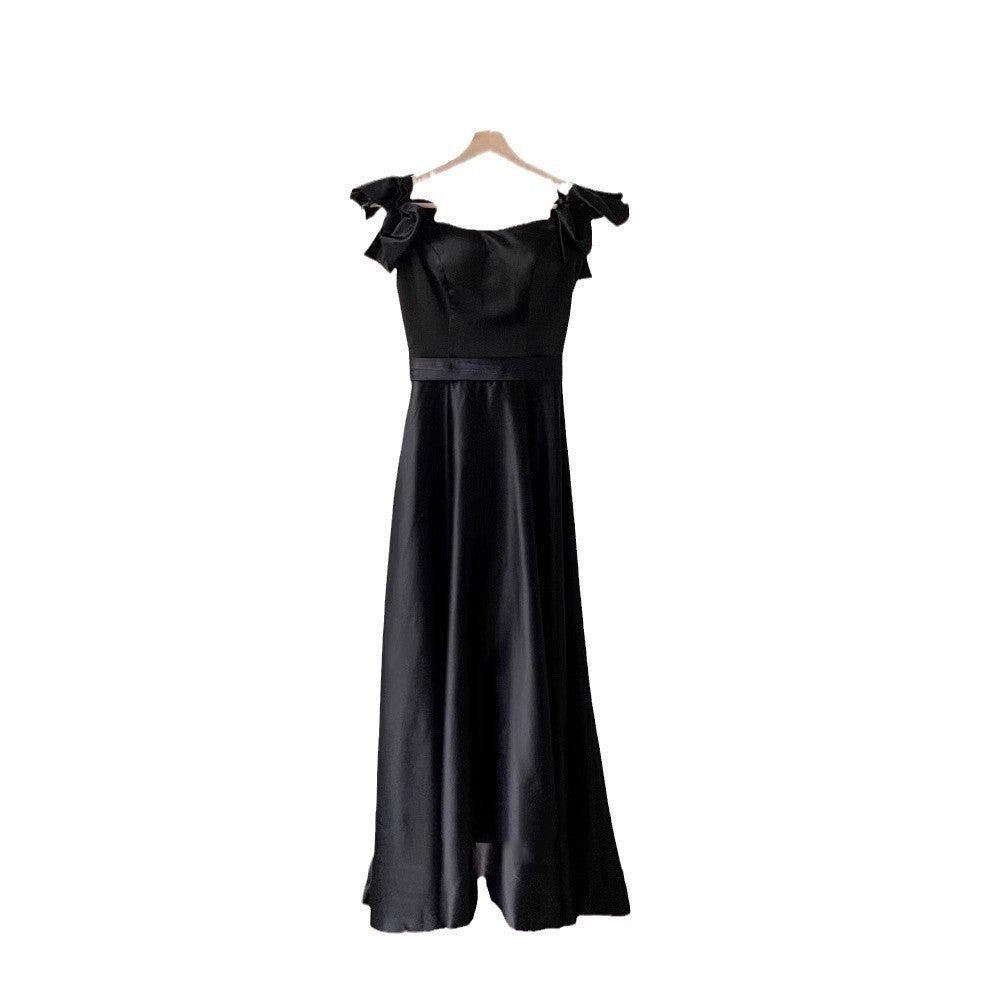 Black Temperament High Waist Off-the-Shoulder Sleeveless Dress