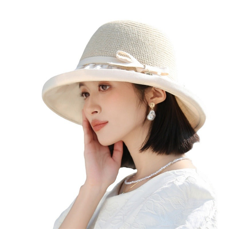 Women's Outdoor Breathable Sun Protection Hat with Ribbon Band and Simple Bow