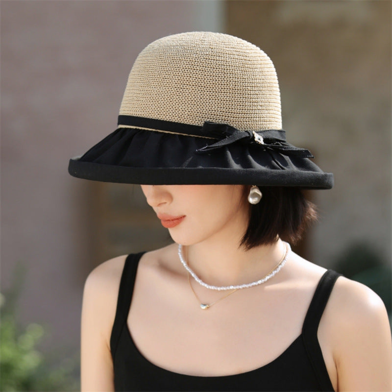 Women's Outdoor Breathable Sun Protection Hat with Ribbon Band and Simple Bow