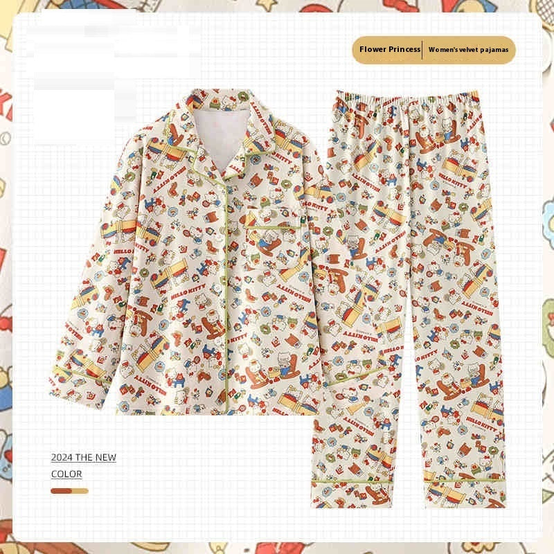 Dralon Fleece-lined Thickened Cartoon Ladies Home Leisure Suit