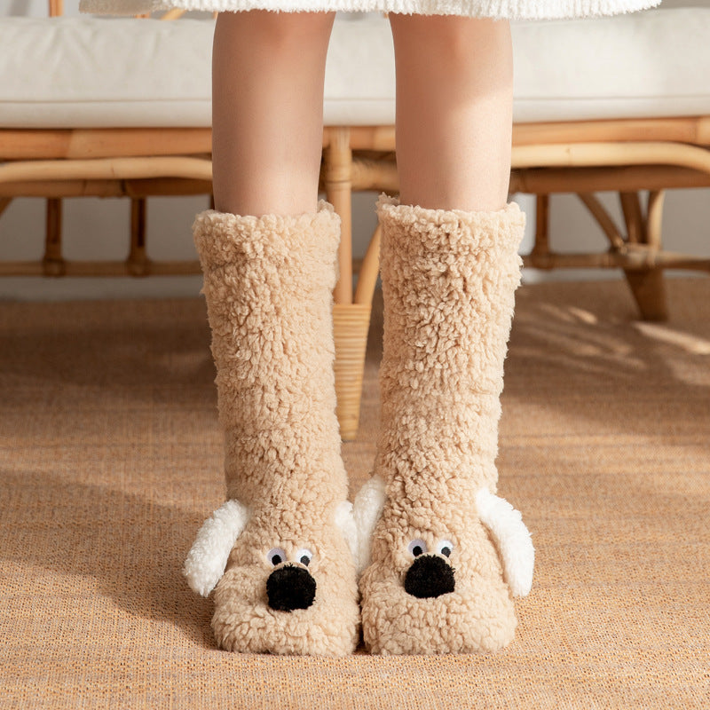 Winter Warm Cute Cartoon Dog Non-slip Plush Floor Socks