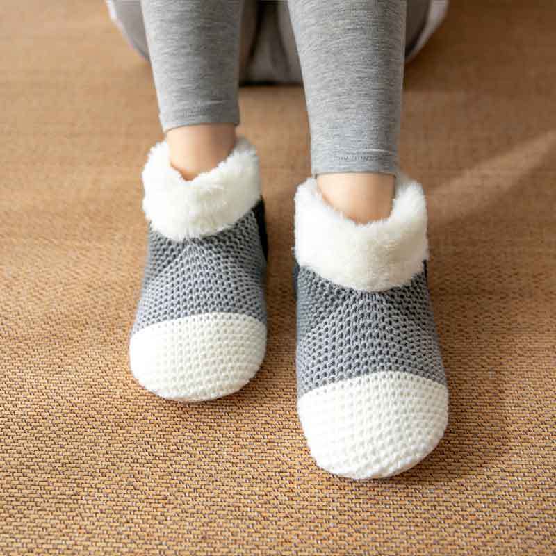 Home Indoor Warm Non-slip Color-matching Knitted Plush Floor Socks