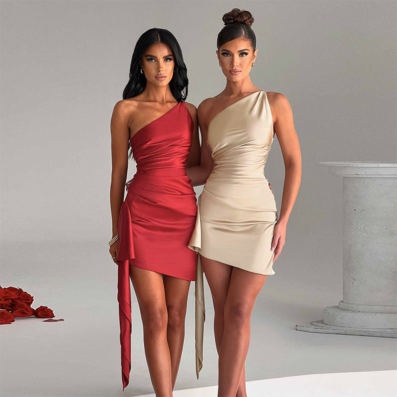One-shoulder Backless and Sleeveless Mini Dress