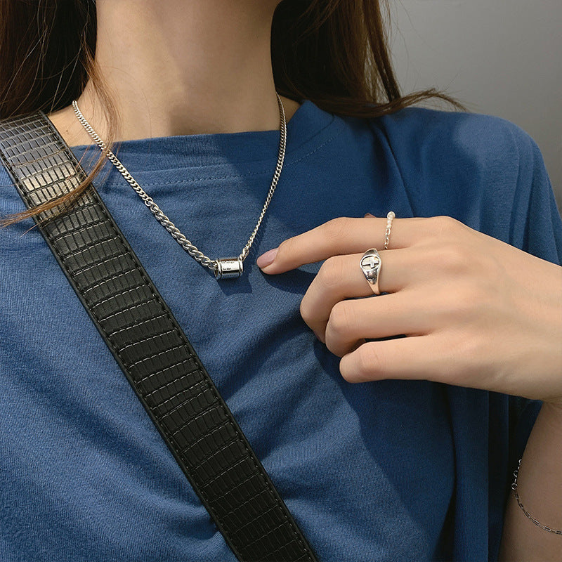 Thai Silver Geometric Cylindrical Pendant