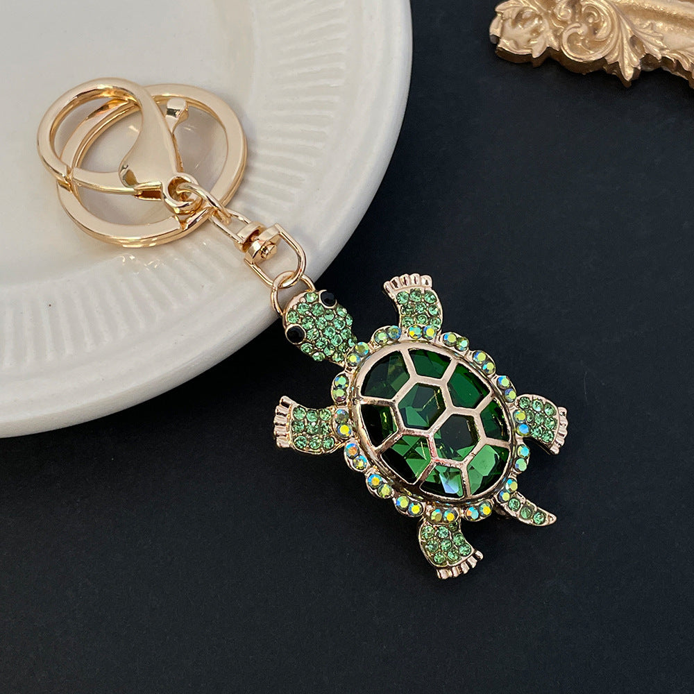Color Diamond Metal Cute Turtle Keychain