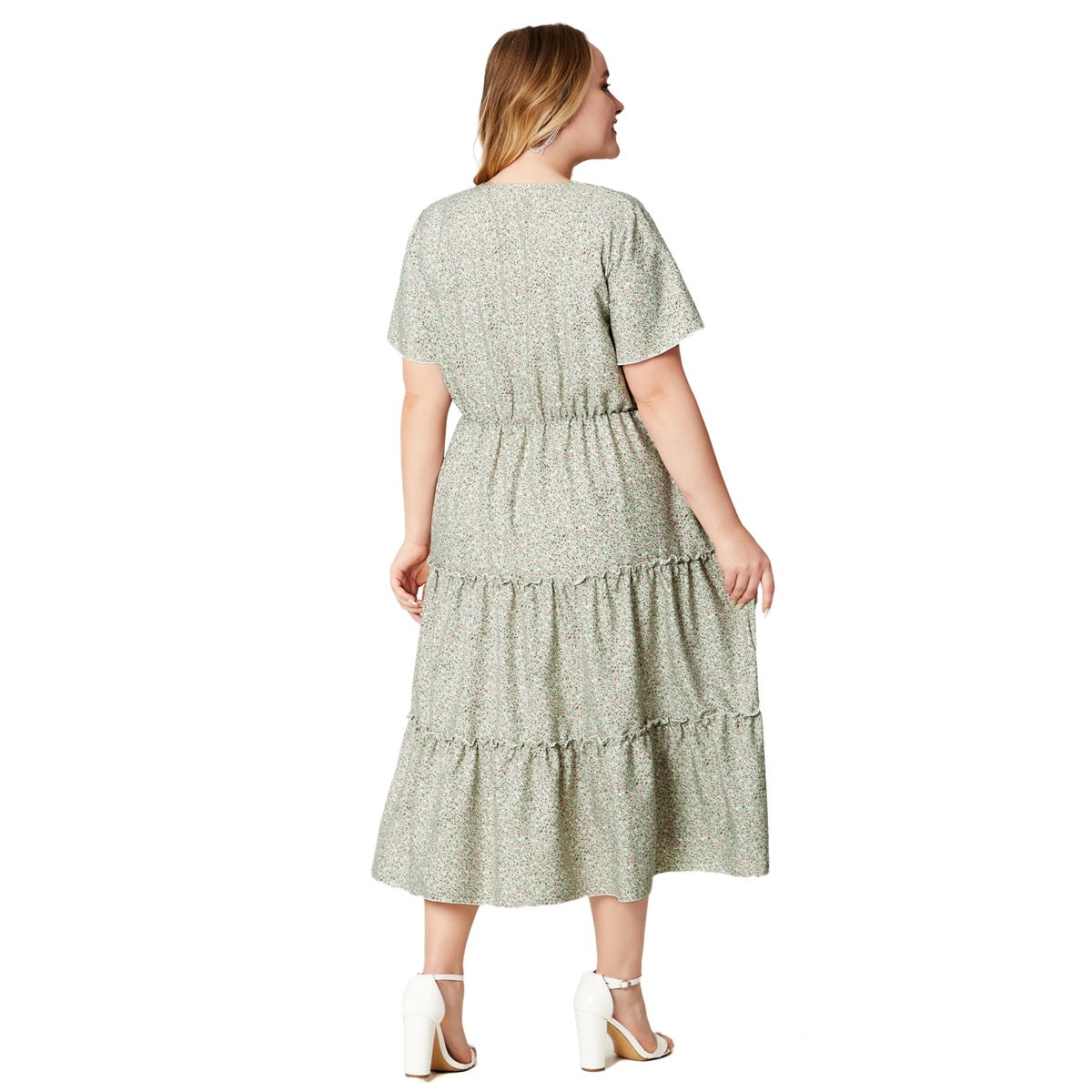 Floral V-Neck Three-Tier Dress