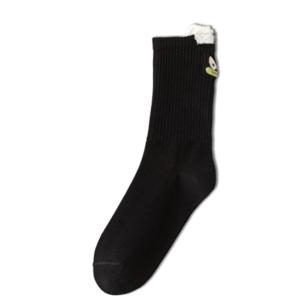 Embroidered Cartoon Happy Face Mid-Calf Tube Cotton Socks