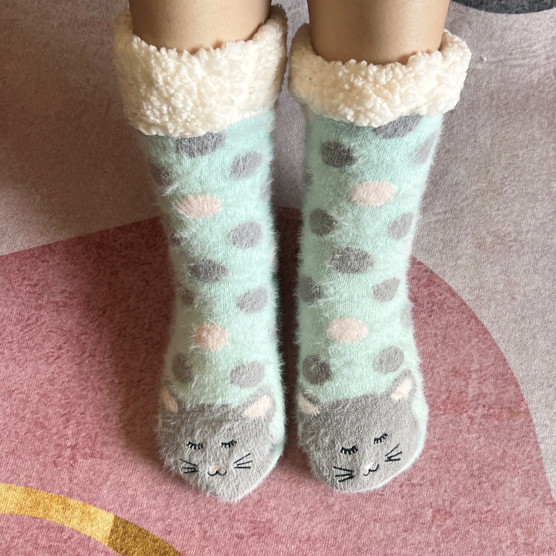 Fleece-lined Room Socks with Mink-like Fur