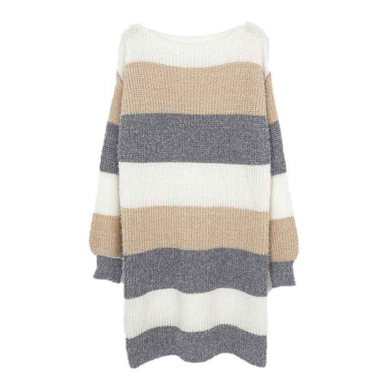 Versatile Contrast Color Striped Dress Sweater