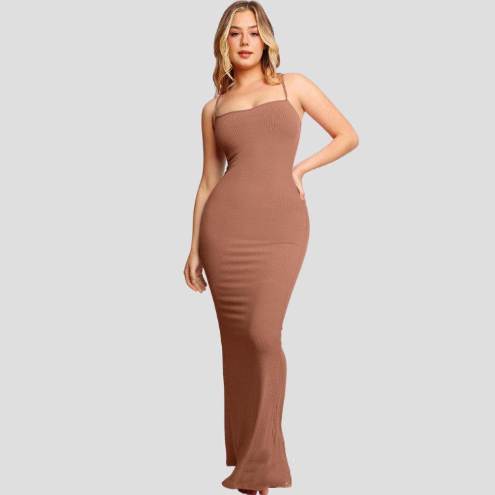 Women's Long Shapewear Bodysuit Dress with Lift Corset Open Crotch Suspender Shapewear