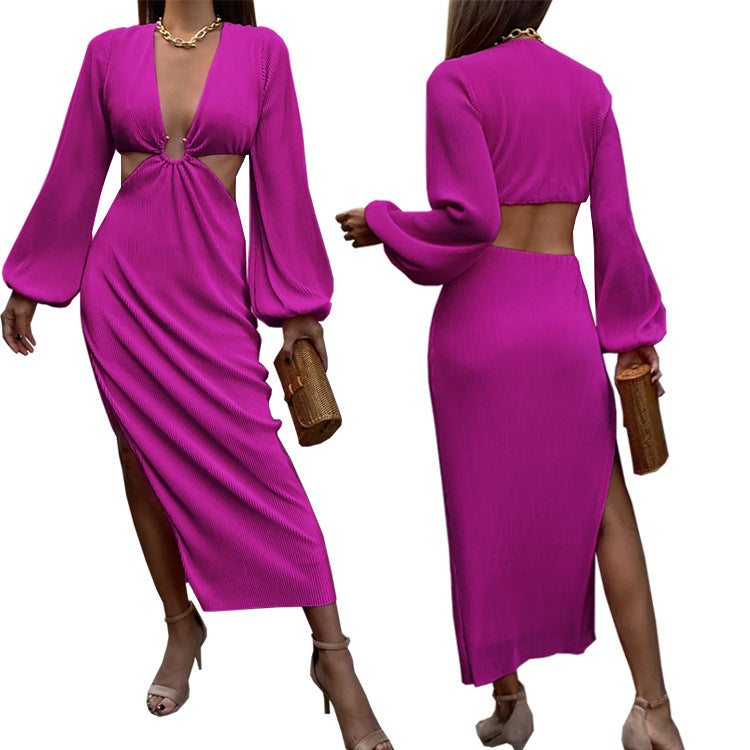 Women's Ribbed Dress with Long Flounce Sleeves (Plus Sizes available)