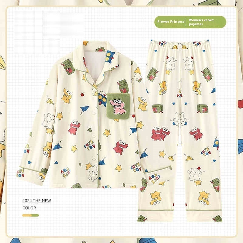 Dralon Fleece-lined Thickened Cartoon Ladies Home Leisure Suit