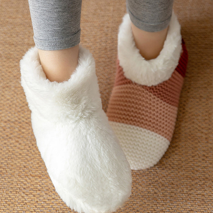 Home Indoor Warm Non-slip Color-matching Knitted Plush Floor Socks