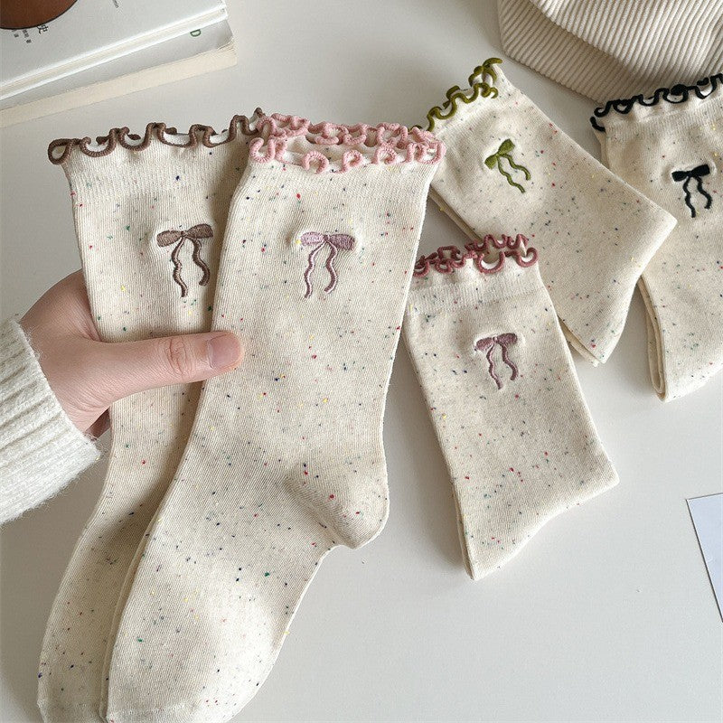 Versatile Bow Wood Ear Edge Pile Socks