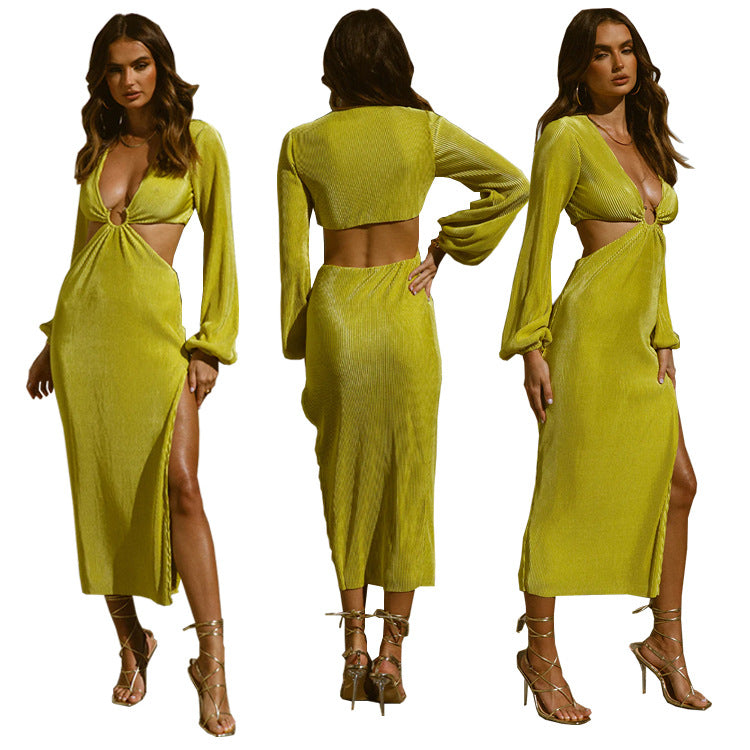 Women's Ribbed Dress with Long Flounce Sleeves (Plus Sizes available)