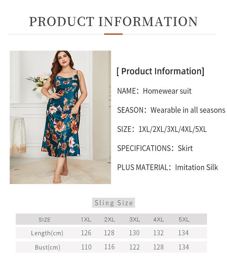 Plus & Curvy Long Ice Silk Skinny Straps Nightgown