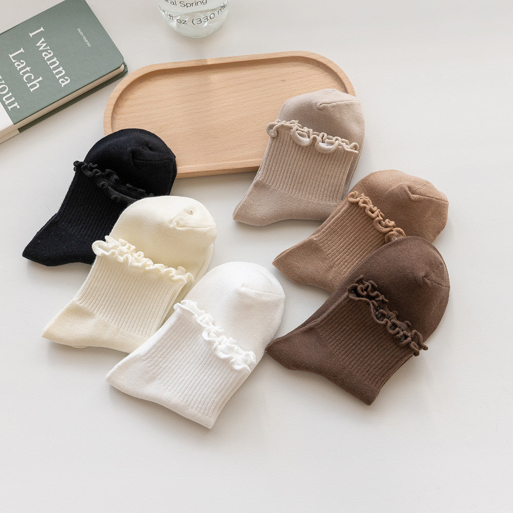 Spring And Autumn Wooden Ear Solid Color Socks