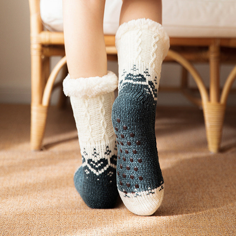 Winter Warm Non-slip Love Knitted Plush Floor Socks for Home