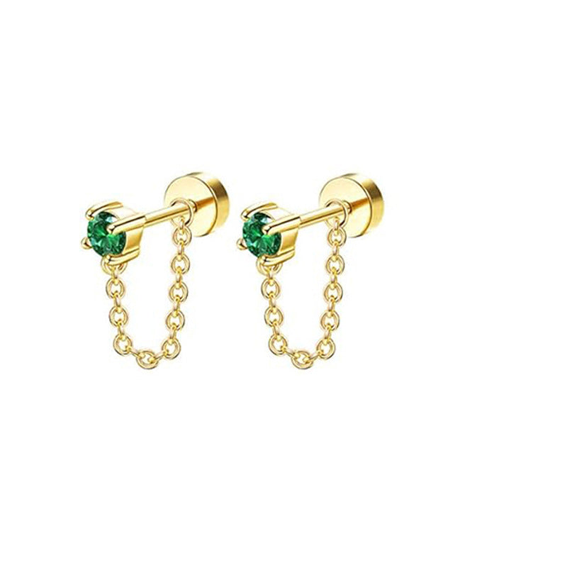 Ear Clip Earrings Real Gold Plating Green Zircon Five-pointed Star Personality