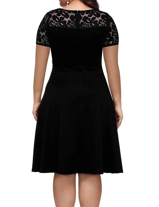 Midi V-Neck Dress with Short Lace Sleeves