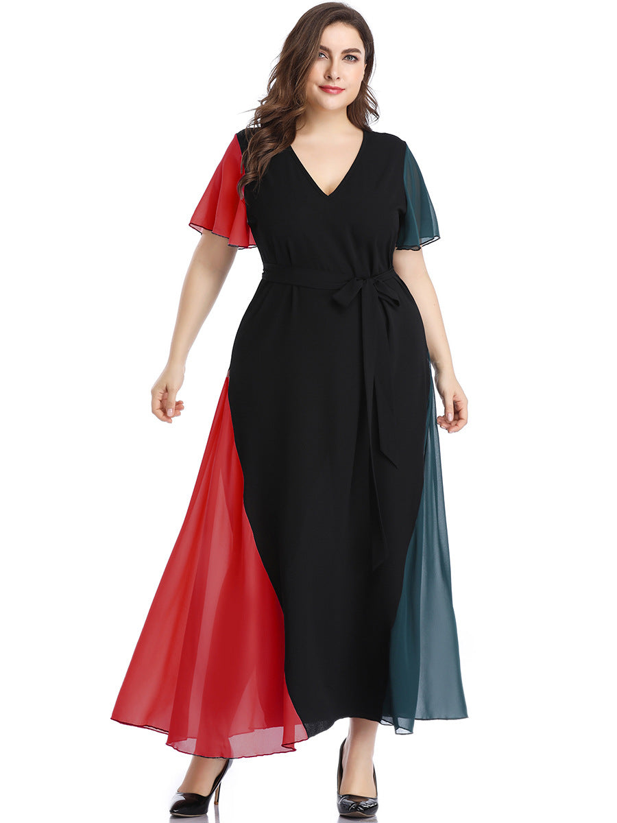 Long V-Neck Maxi Dress with Flounce Sleeves