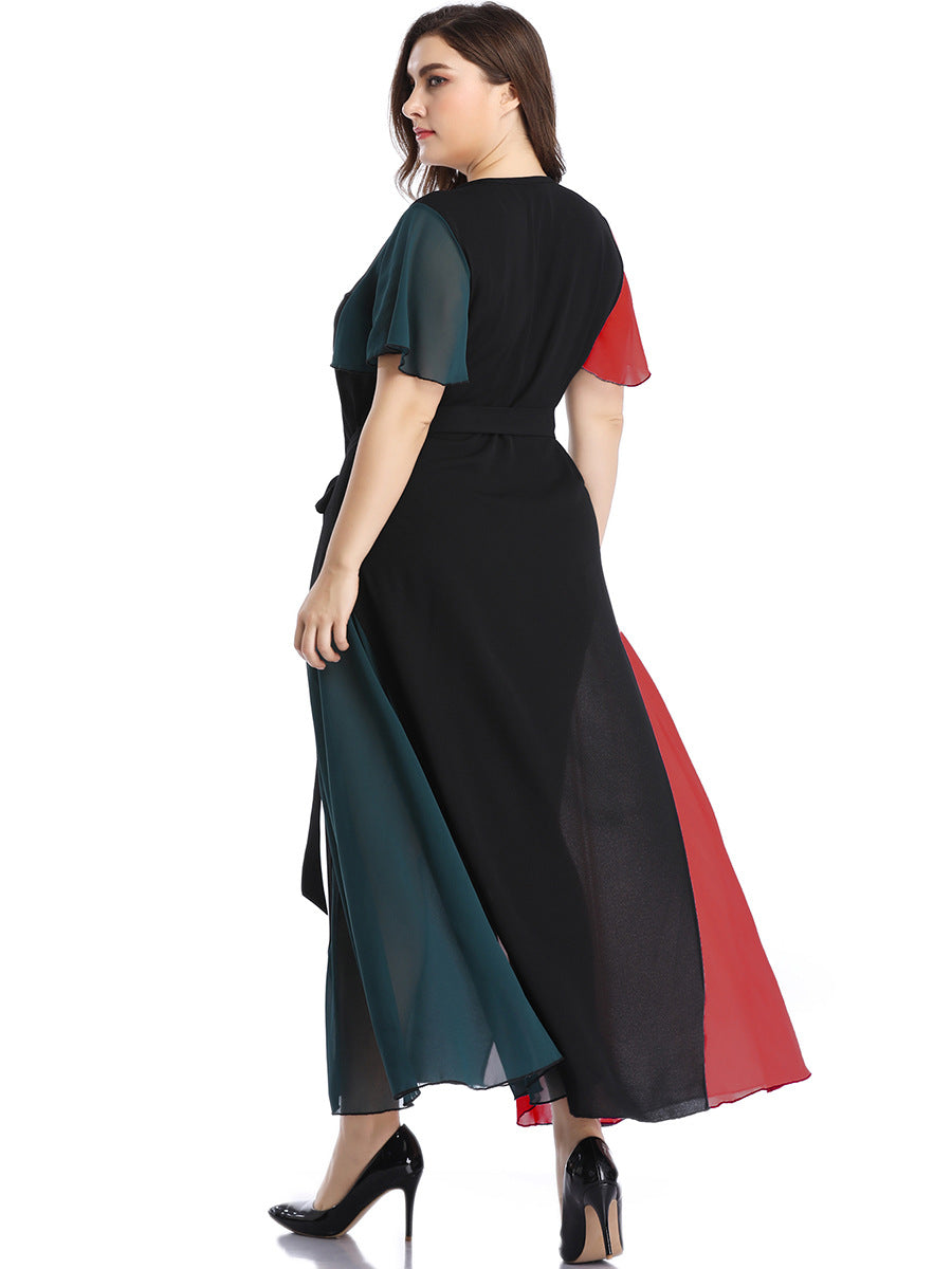 Long V-Neck Maxi Dress with Flounce Sleeves