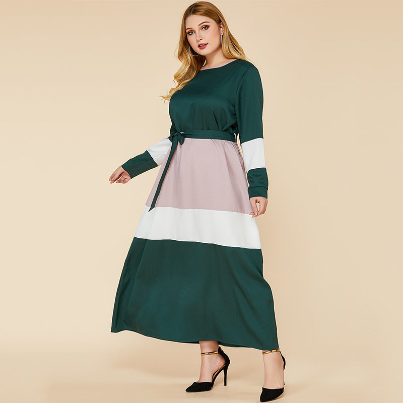 Green Pink and White Long Dress With Long Sleeves