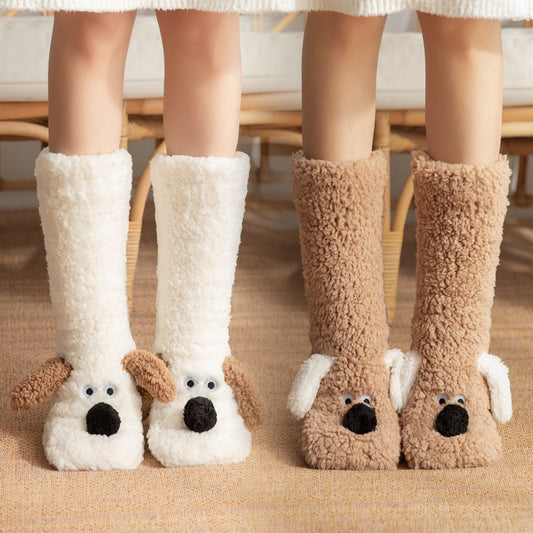 Winter Warm Cute Cartoon Dog Non-slip Plush Floor Socks