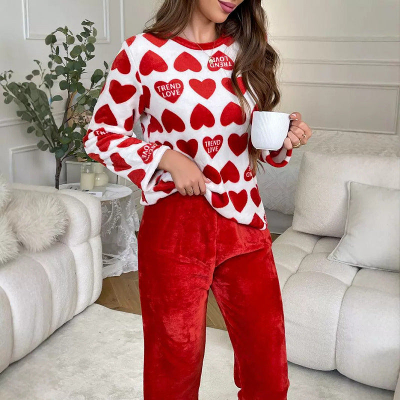 Thickened Red Flannel Pajamas Long-sleeved Trousers Loungewear Suit