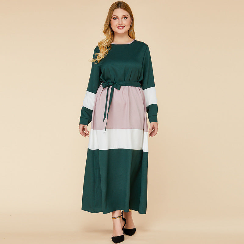 Green Pink and White Long Dress With Long Sleeves