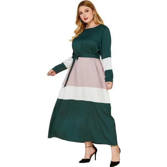 Green Pink and White Long Dress With Long Sleeves