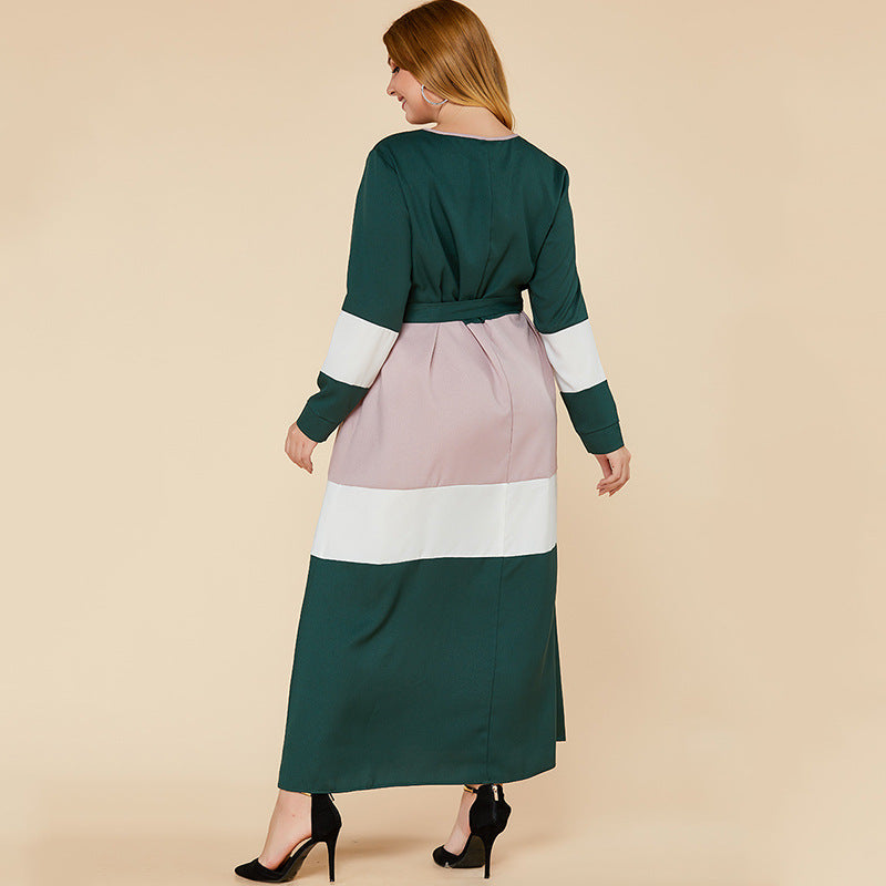 Green Pink and White Long Dress With Long Sleeves