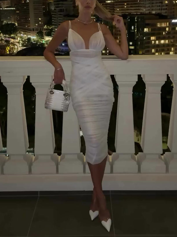 White Mesh Sling Hip Bodycon Dress