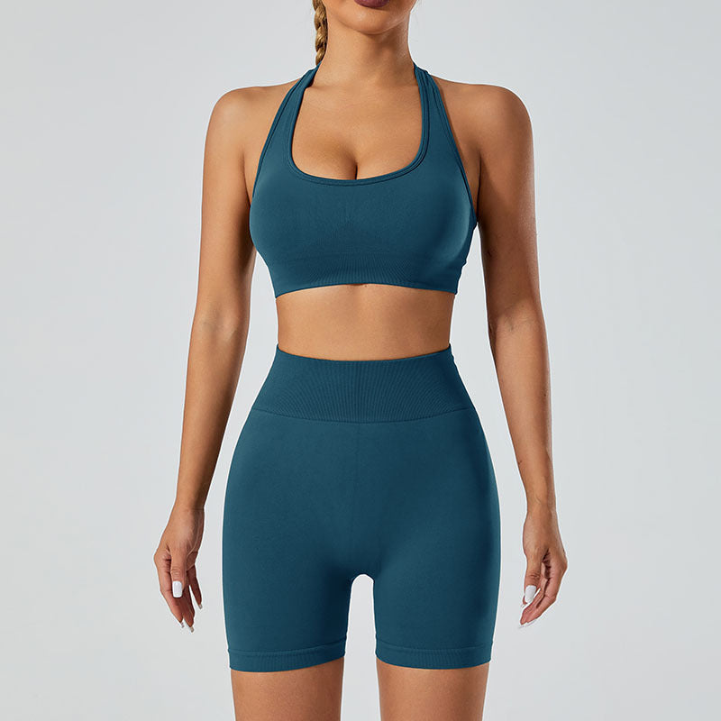 New Seamless High Elastic Yoga Shorts Halter Sports Bra